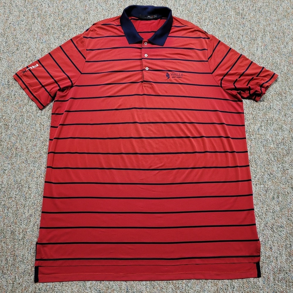 RLX Ralph Lauren Polo Shirt Mens 2XL Red Striped Wailea Maui Hawaii Golf Stretch